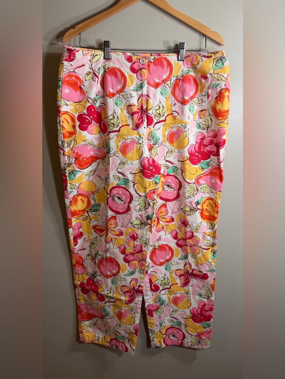 Talbots Stretch Fruit Print Ankle Pants Size 16 Cotton Novelty Coastal Grandma